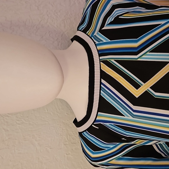 VTG BISOU BISOU Geometric Striped Mod Festival Disco Blouse Medium - Picture 5 of 11
